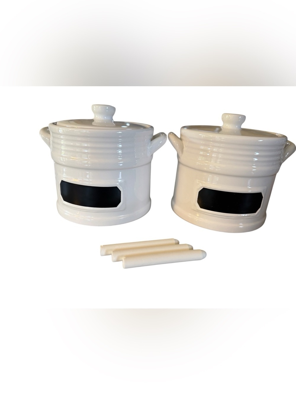 Ceramic Canister Set of 2 Chalkboard Labels Farmhouse Storage Back to School